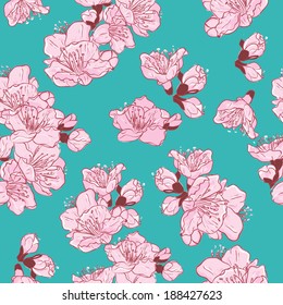  Natural Seamless Pattern  with flowers on green Background