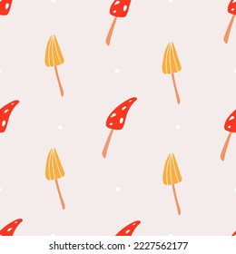 Natural seamless pattern with fungus. Autumn simple background for creating fabrics, wrapping paper, invitations