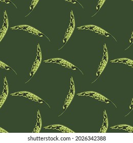 Natural seamless pattern with geometric style palm leaf elements print. Green background. Nature print. Flat vector print for textile, fabric, giftwrap, wallpapers. Endless illustration.