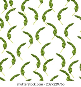 Natural seamless pattern with green random little tropic palm ornament. Isolated backdrop. Vector illustration for seasonal textile prints, fabric, banners, backdrops and wallpapers.