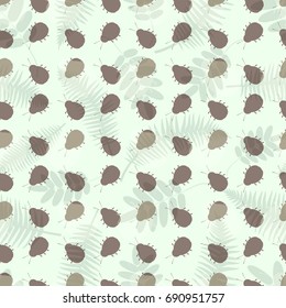 Natural seamless pattern with ladybug and leaves.