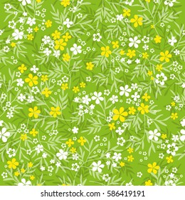 Natural seamless pattern with small gentle flowers. Millefleur style. Vector illustration