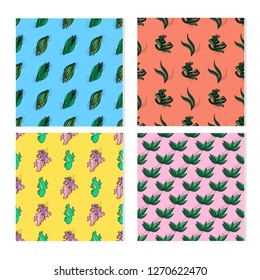 Natural seamless set pattern. Ready to use design for fabric, wrapping paper. Handdrawn vector illustration.