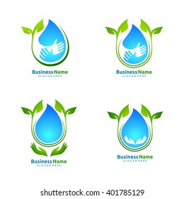 Natural of secure blue water drop vector logo design 3