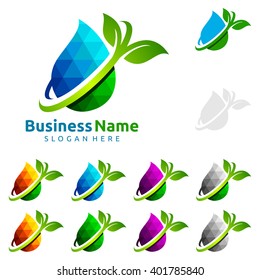 Natural of secure blue water drop vector logo design 2