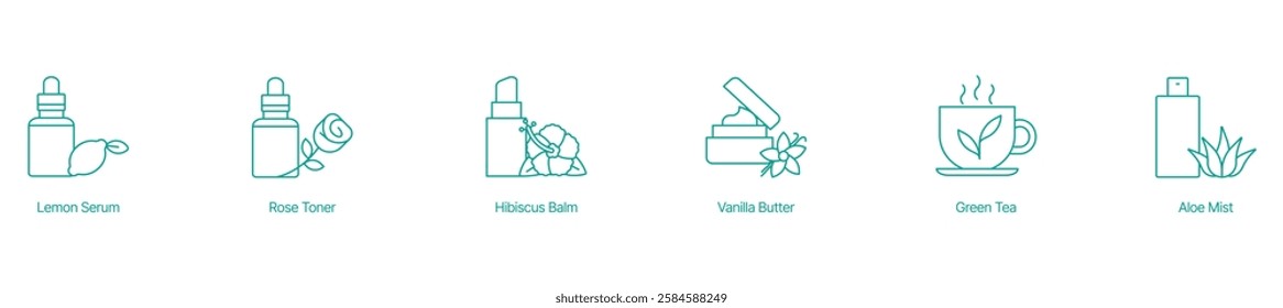 Natural Serums, Toners, and Beauty Products Vector Icons
