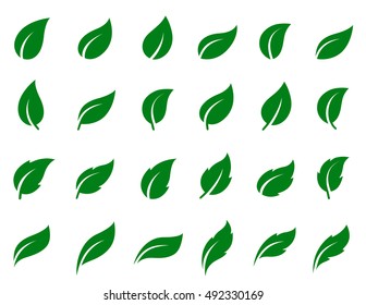 Natural set of abstract green leaf icons on white background. Collection of simple vector silhouettes.

