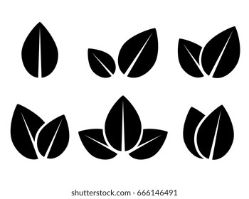 natural set of black leaf icons on white background