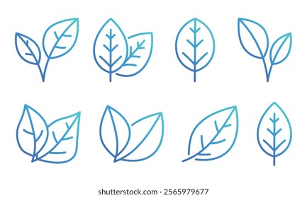 Natural set gradient outline leaves and branches icons.Vector illustration