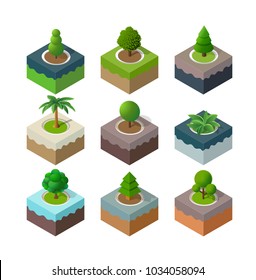 Natural set park urban landscape isometric 3D view urban infrastructure green, tree, and ecology plant