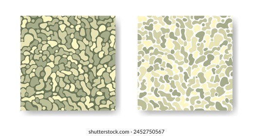 Natural shapes on dark and white background set. Stone mosaic abstract seamless pattern. Organic eco illustration. Pastel green colors. Pattern for cover, wallpaper, packaging, fabric