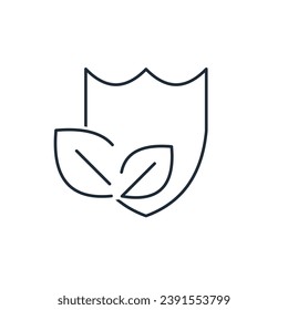 Natural shield, protection.  Vector linear illustration icon isolated on white background.