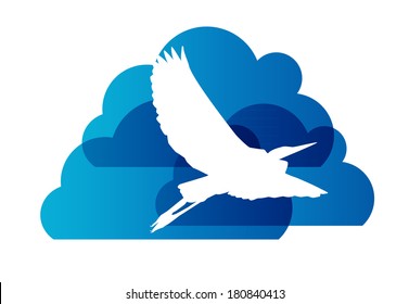 Natural Sign with Stork and Cloud Vector Illustration