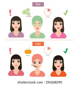 Natural skin care. Caring for eyes and lips. Vector illustration.