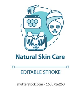 Natural skin care, organic cosmetics concept icon. Eco beauty products, face and body care, spa procedures idea thin line illustration. Vector isolated outline RGB color drawing. Editable stroke