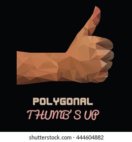 Natural skin Polygonal thumbs up vector- sign by hand, like sign by hand (vector illustration of a many triangles)