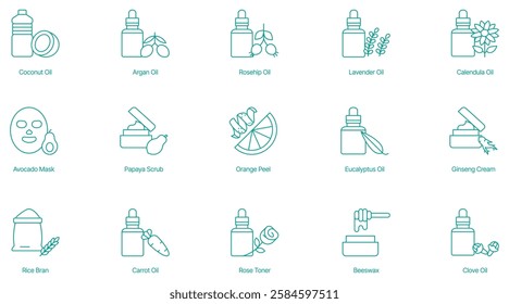 Natural Skincare and Beauty Essentials Vector Icons