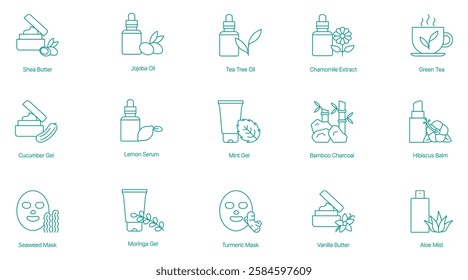 Natural Skincare and Face Care Product Set Vector Icons