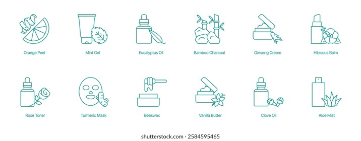 Natural Skincare and Wellness Products Vector Icon Set