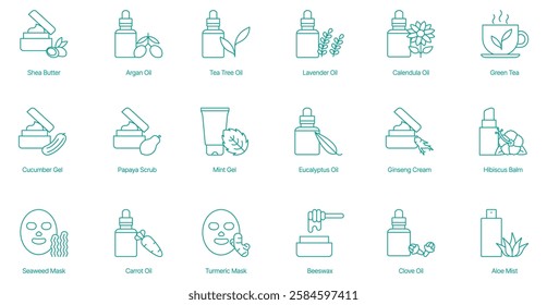  Natural Skincare and Wellness Products Vector Icons