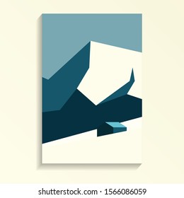 Natural snowy mountain hill in winter time with a small house/cottage. Natural minimal landscape view in winter snow time