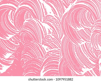 Natural soap texture. Adorable bright pink foam trace background. Artistic modern soap suds. Cleanliness, cleanness, purity concept. Vector illustration.