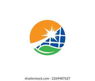 Natural Solar Panel Logo Design With Sun Symbol Modern Template Vector Concept.