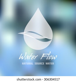 Natural Source Or Mineral Water Vector Icon. Plumbing Service Symbol. Brand Visualization Template. Graphics For Water Drop, Natural, Pure Concept, Water Flow. Sample Text. Editable, Layered Design