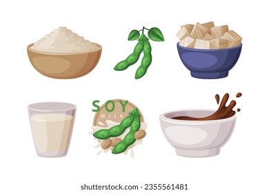Natural Soy Products from Soybean Plant Vector Set