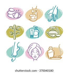 natural spa icons, emblems and symbols, linear style