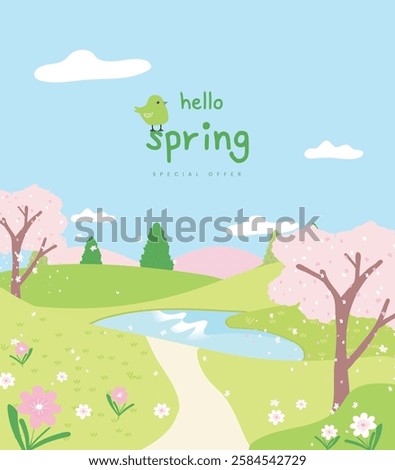 Natural spring background with lake view