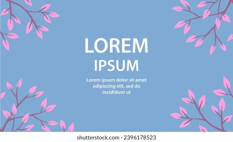 Natural spring background with pink leaves. Tree branch. Nature and flora. Template with place for texting. Design postcard, banner. Vector flat illustration