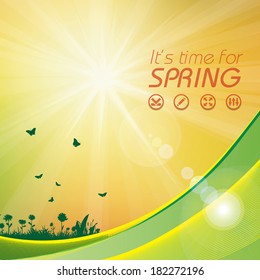 Natural Spring Green Background With Butterfly