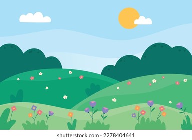 Natural spring landscape background vector illustration