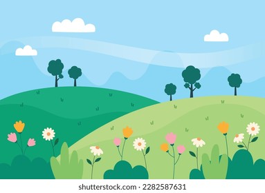 Natural spring landscape background vector design illustration