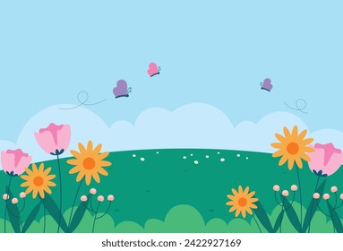 Natural spring landscape background vector illustration