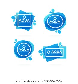 Natural Spring Water, Vector  Logo, Labels And Stickers Templates With Aqua Drops