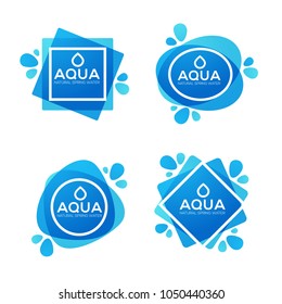 agua de manantial natural, logotipo vectorial, etiquetas y plantillas de etiquetas con gotas de agua