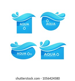 natural spring water, vector  logo, labels and stickers templates with aqua drops