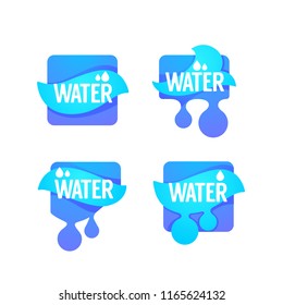 natural spring water, vector  logo, labels and stickers templates with aqua drops