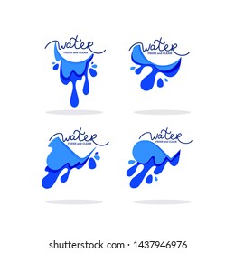 natural spring water, vector  logo, labels and stickers templates with doodle lettering composition 