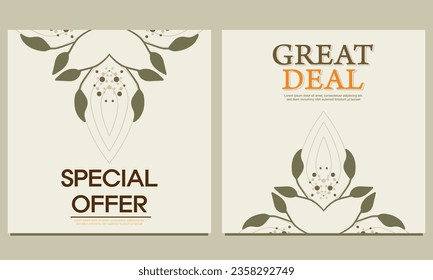 Natural square background with floral ornament. Suitable for social media posts, banners design and web banner.