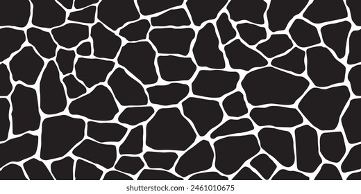Natural Stone Arrangement Continuous (Repeatable) Pattern Black on White in size 100x200 cm, vector graphic isolated eps