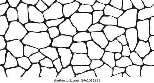 Natural Stone Arrangement Continuous (Repeatable) Pattern White on Black 100x200 cm, vector graphic isolated eps