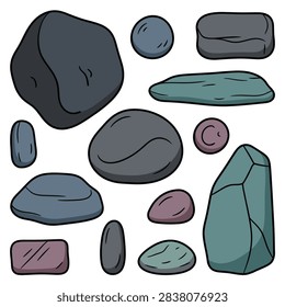 Natural stone nature element pack, hand drawn, boulders, pebbles, rocks, river stones, mineral, gravel, and cobblestones
