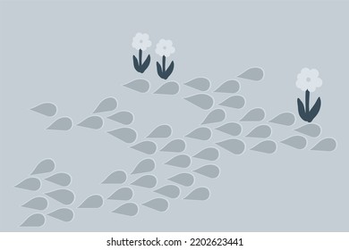 Natural stone path with some flowers. Garden design. Vector.