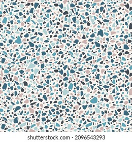 Natural stone tile, granite, quartz small pebbles shapes. Terrazzo seamless pattern design. Modern backdrop textured. Marble wallpaper on white background. Vector