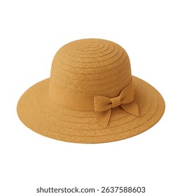 Natural straw beach hat with soft beige ribbon – vector illustration isolated on white background. Perfect for summer outfit mockups, vacation catalogs, coastal fashion, and resort wear presentations.