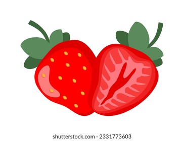 Natural strawberry. Fresh farm organic berry. Juicy sweet strawberries. Vector illustration