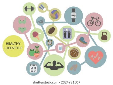 Natural strengthening of the immune system: exposure to sunlight, exercise, proper nutrition, rest and sleep. Icon set. ESP 10.